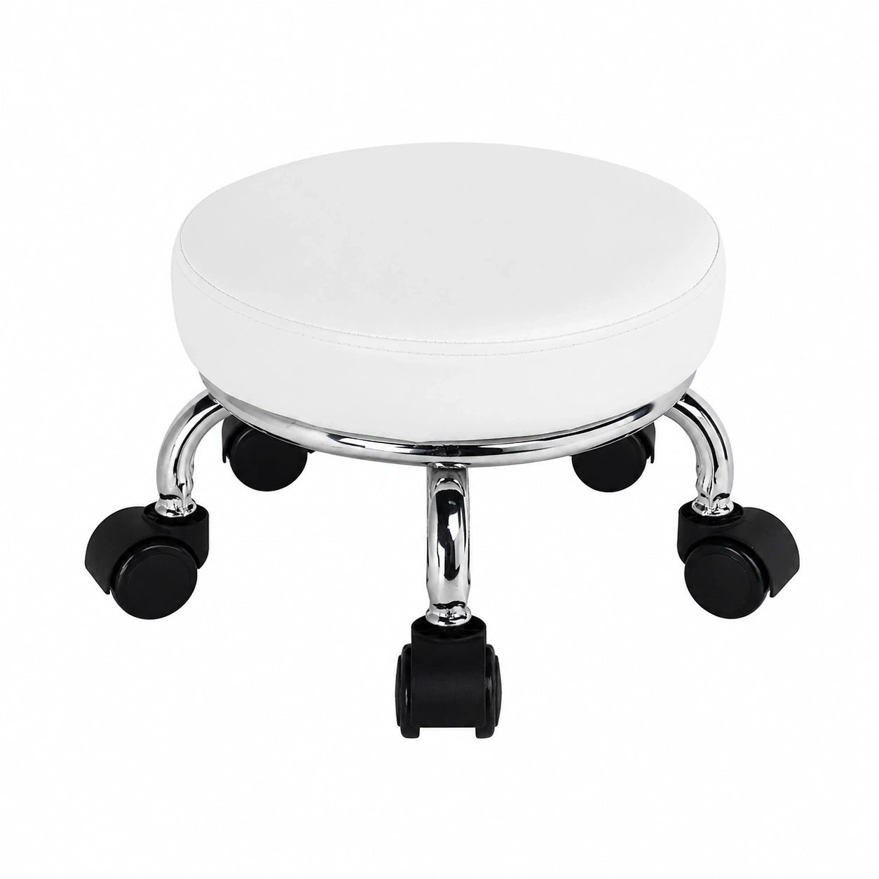WKWKER Runder Rollhocker aus PU-Leder mit Drehrollen, Ideal für Büro, Garage und Fitnessstudio, Höhe 21,8 cm (Weiß)
