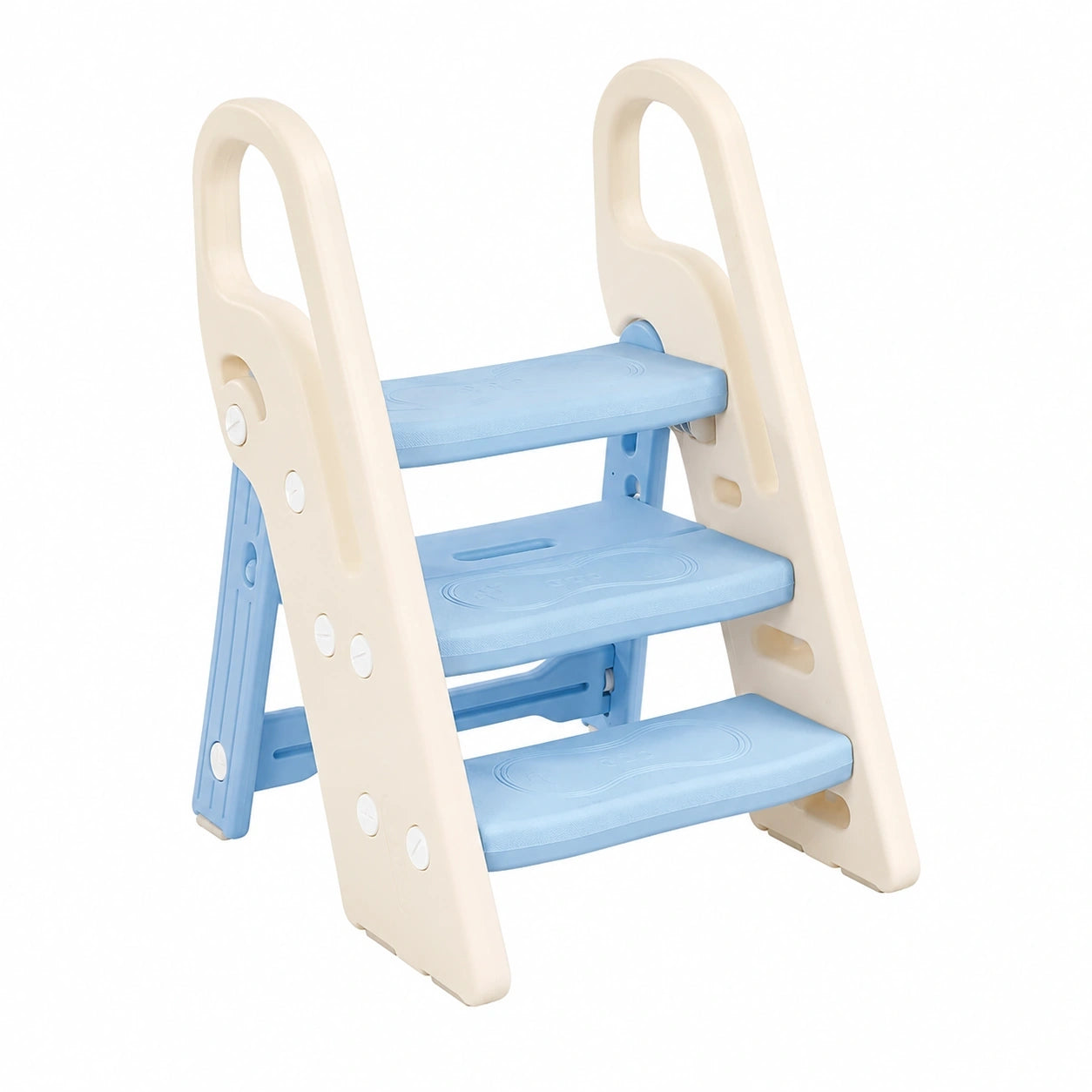 Höhenverstellbarer Kindertritt mit Handgriffen, 3-stufig, Faltbarer und Multifunktionaler Tritthocker für Kinderzimmer, Küche und Bad, Blau