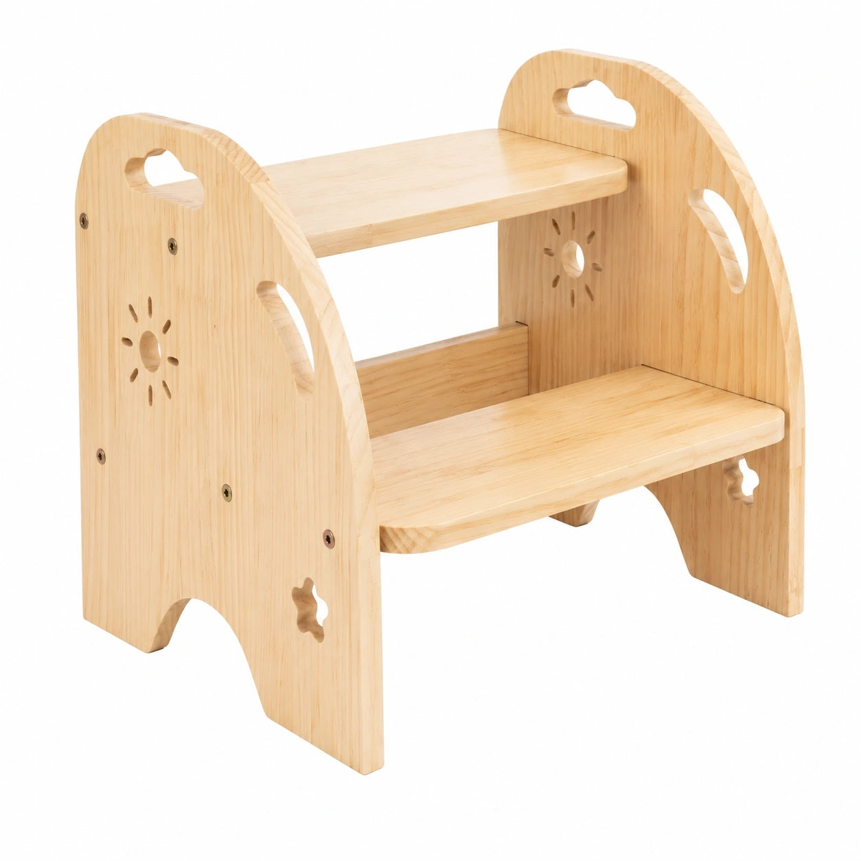 Kinder Tritthocker Holz – Zweistufiger Rutschfester Hocker mit Griffen, Belastbar bis 80kg – Für Küche und Bad ab 3 Jahren