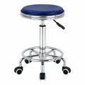 Ergonomischer Rollhocker mit Höhenverstellung und Fußstütze, Blaues PU-Leder
