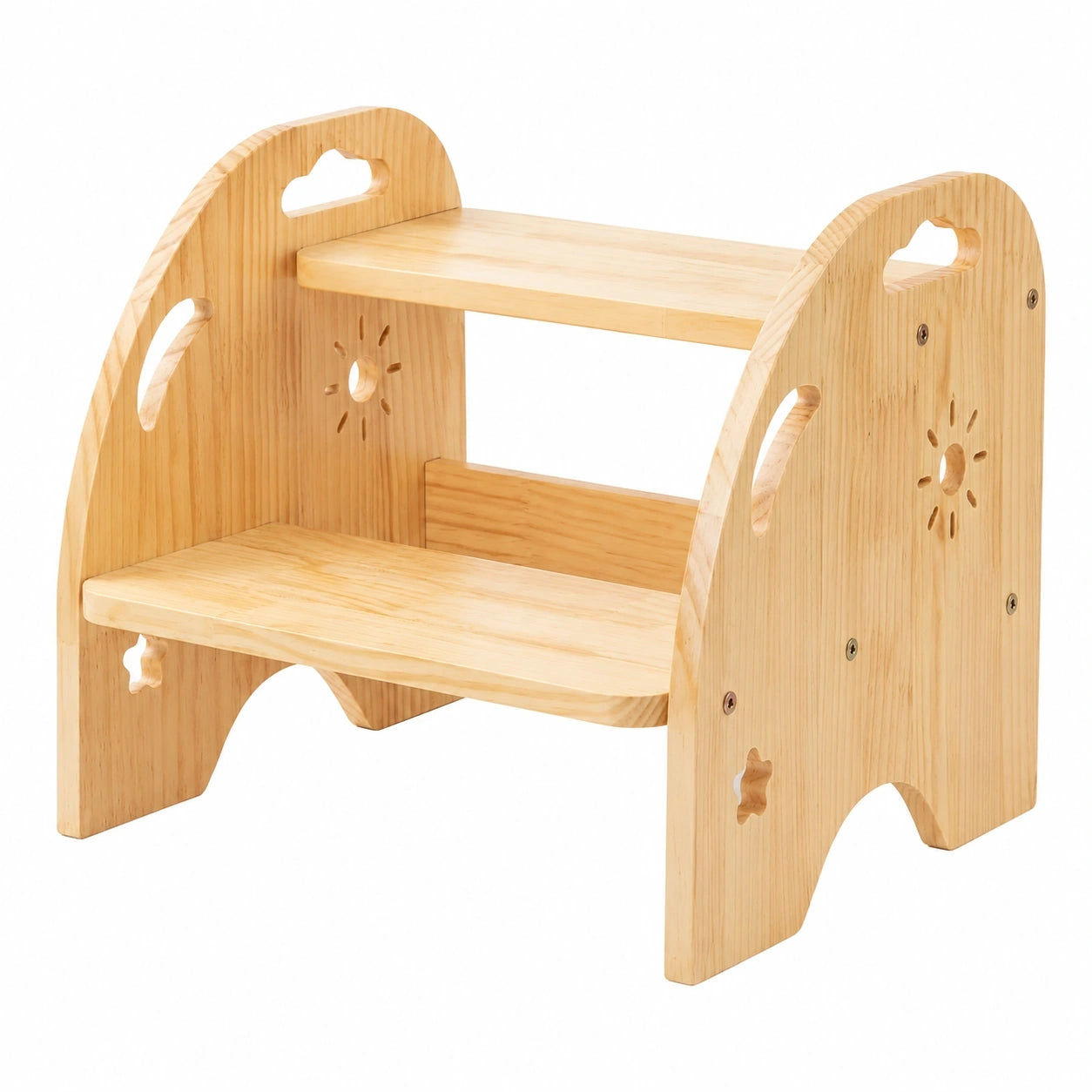 Holz-Kindertrittbank mit 2 Stufen, rutschfest und stabil für Bad & Küche, Montessori-Design