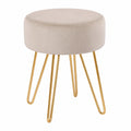 Duhome Runder Samthocker mit Metallbeinen für Wohn- und Schlafzimmer, Beige