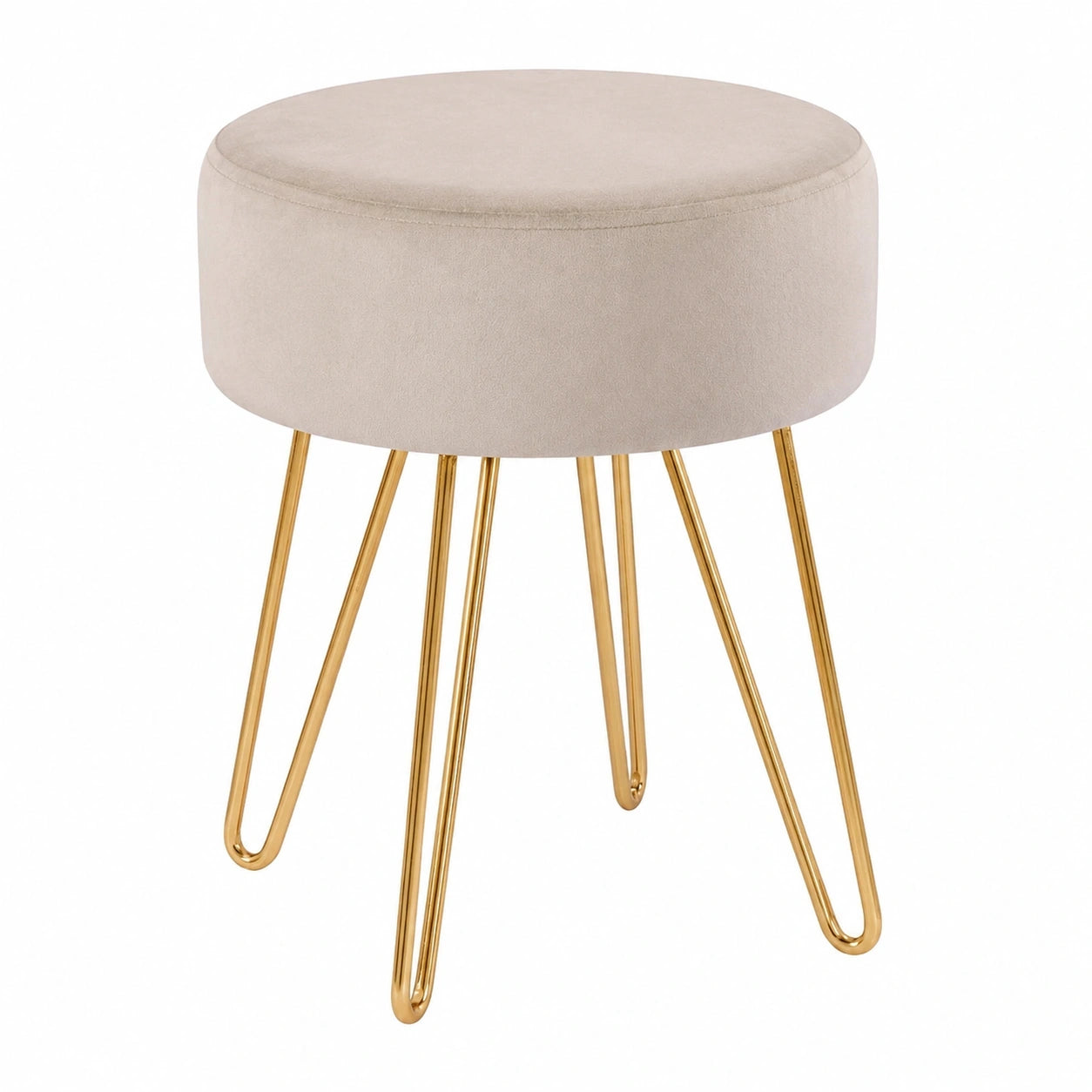 Duhome Runder Samthocker mit Metallbeinen für Wohn- und Schlafzimmer, Beige