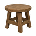 Rustikaler runder Teakholz-Hocker, vielseitiger Beistelltisch im Vintage-Look, stabil und rutschfest