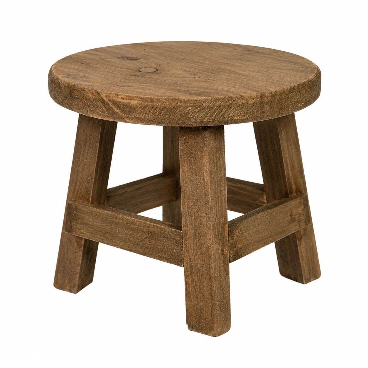 Rustikaler runder Teakholz-Hocker, vielseitiger Beistelltisch im Vintage-Look, stabil und rutschfest