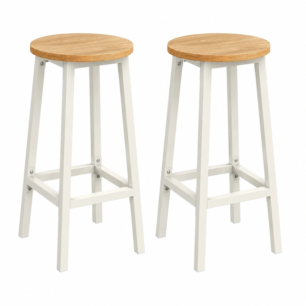 VASAGLE Barhocker Set aus 2, Industriestil Barstühle mit Metallgestell, 65 cm, Fußstütze, einfacher Aufbau, für Küche und Esszimmer, Eichenfarbe