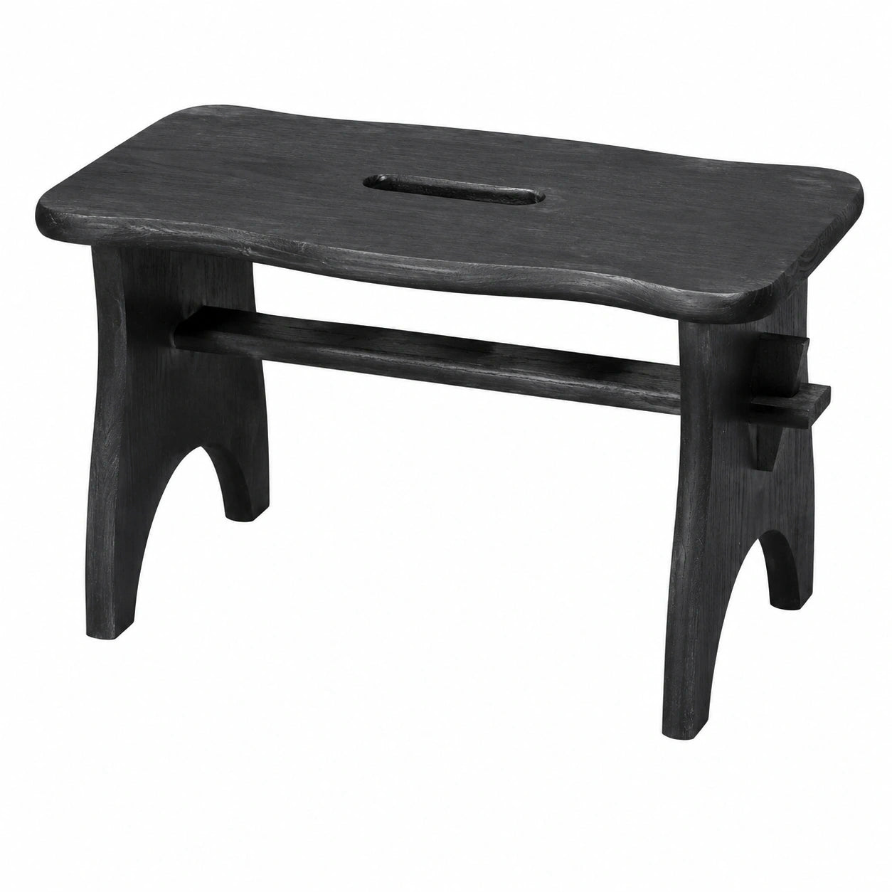 Holzhocker für Kinder, 38x18x21 cm, schwarz, robuster Tritthocker aus Pinienholz