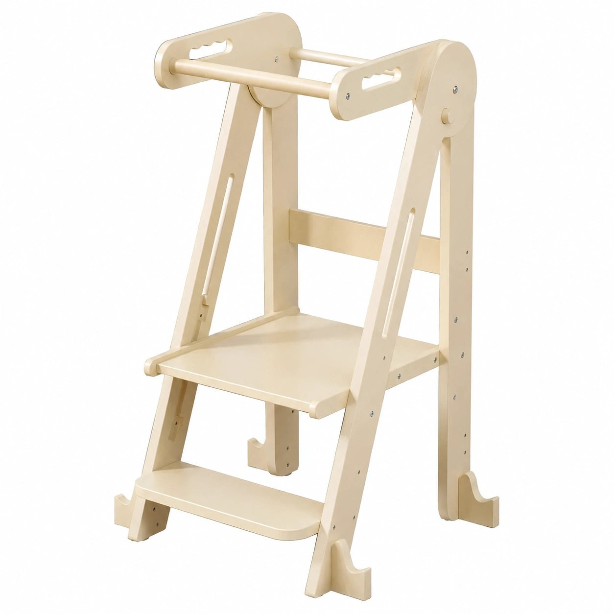 Höhenverstellbarer Klapp-Kinderhocker mit Sicherheitsleiste, Rutschfest für Bad & Wohnzimmer, geeignet ab 18 Monaten (Naturholz)