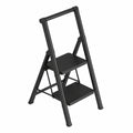 Aufun Klappleiter mit Handlauf, 2-stufig, rutschfest, bis 270kg belastbar, ideal für Haushalt und Büro, Schwarz
