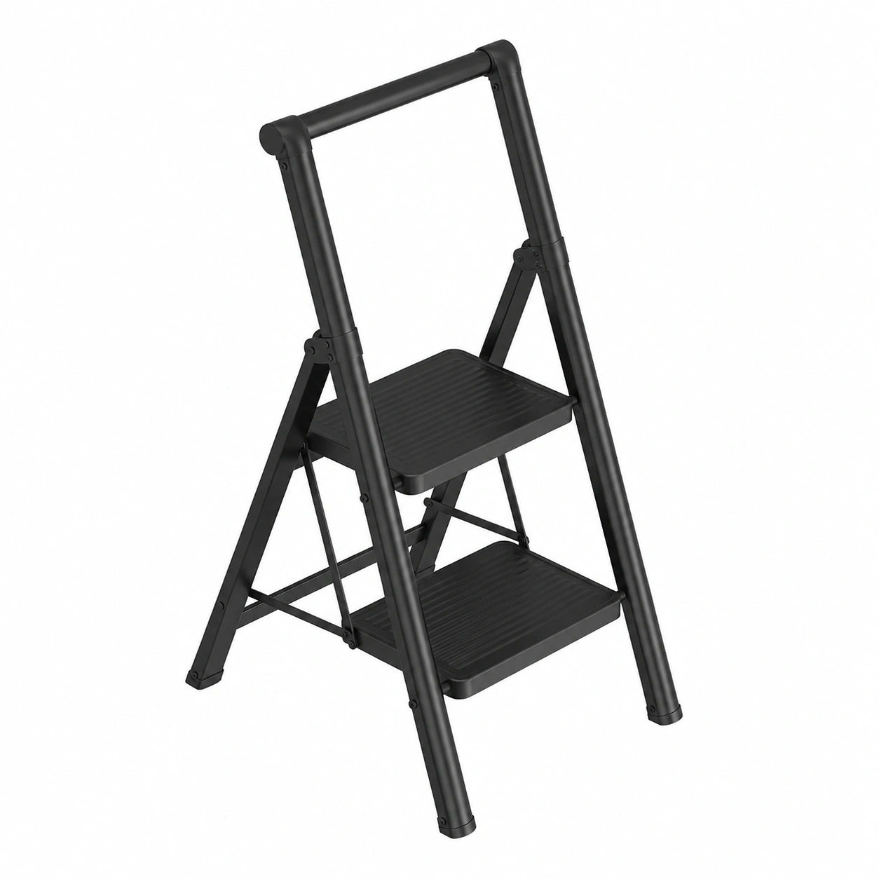 Aufun Klappleiter mit Handlauf, 2-stufig, rutschfest, bis 270kg belastbar, ideal für Haushalt und Büro, Schwarz
