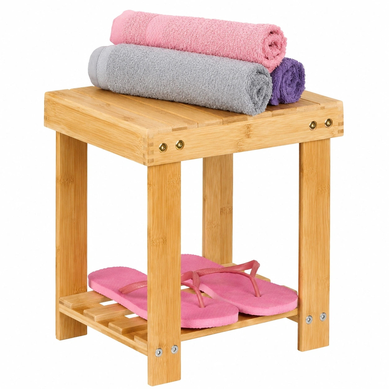 Stabiler Tritthocker aus Bambus, bis 100 kg, für Kinder und Bad, Natur, 33,5 x 25 x 31 cm