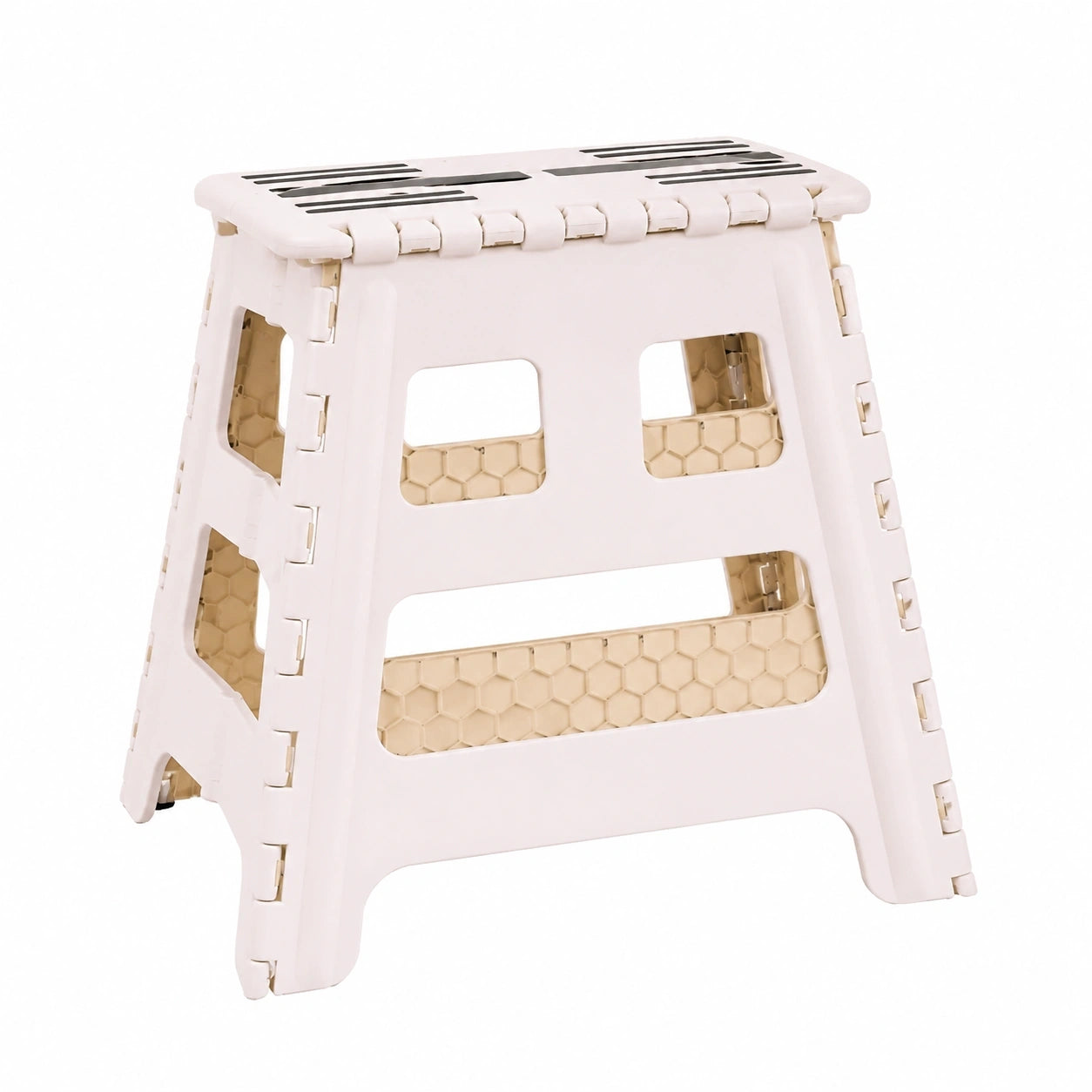 Alason® Klapphocker 39 cm, Tragkraft 200 kg – Inklusive Haken & Tasche – Faltbar, platzsparend in Weiß/Beige für Haus, Küche, Bad & Garage