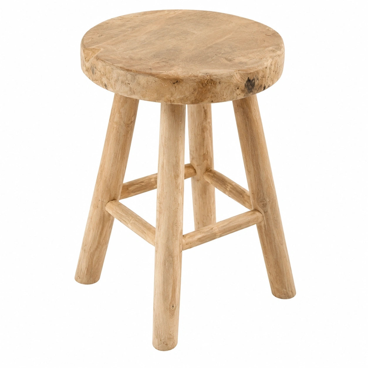 Rustikaler Teakholz Hocker rund 30x42 cm Vintage Blumenständer