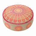 Boho Mandala Bodenkissen Rosa Rund 60x20cm, 100% Baumwolle, Ohne Füllung