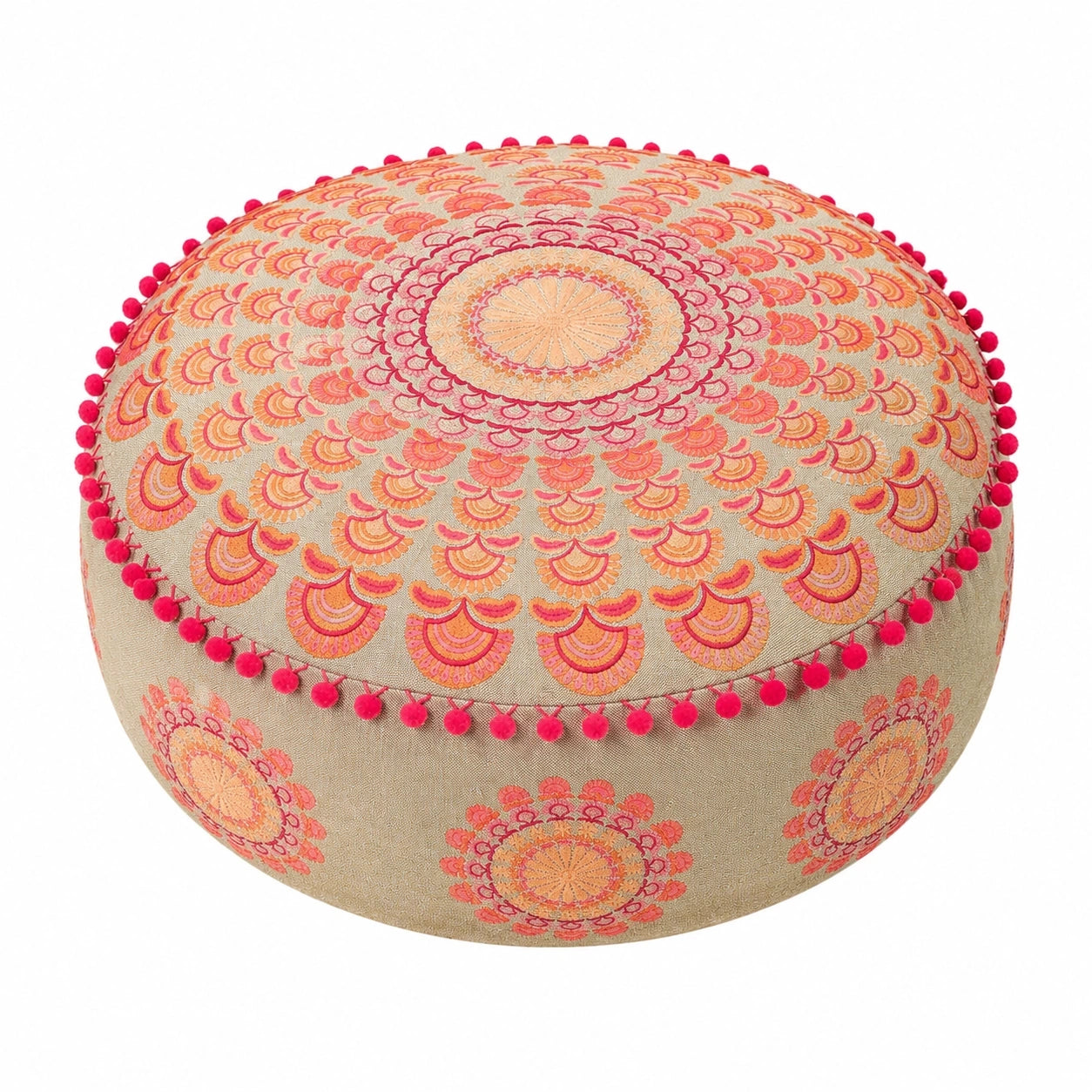 Boho Mandala Bodenkissen Rosa Rund 60x20cm, 100% Baumwolle, Ohne Füllung