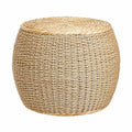 Runder Boho-Pouf aus Seegras und Wasserhyazinthe, Ø 40 cm, Handgefertigt